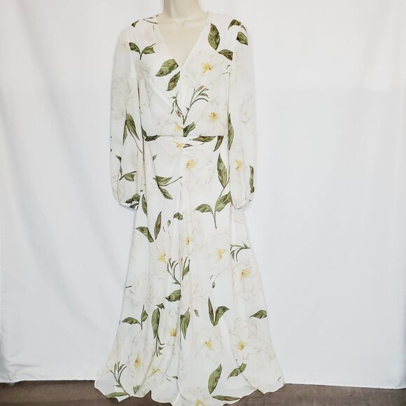Taylor Dresses & Skirts - Taylor Women’s Maxi Dress Size 10 White Floral V-Neck Long Sleeve Flowy